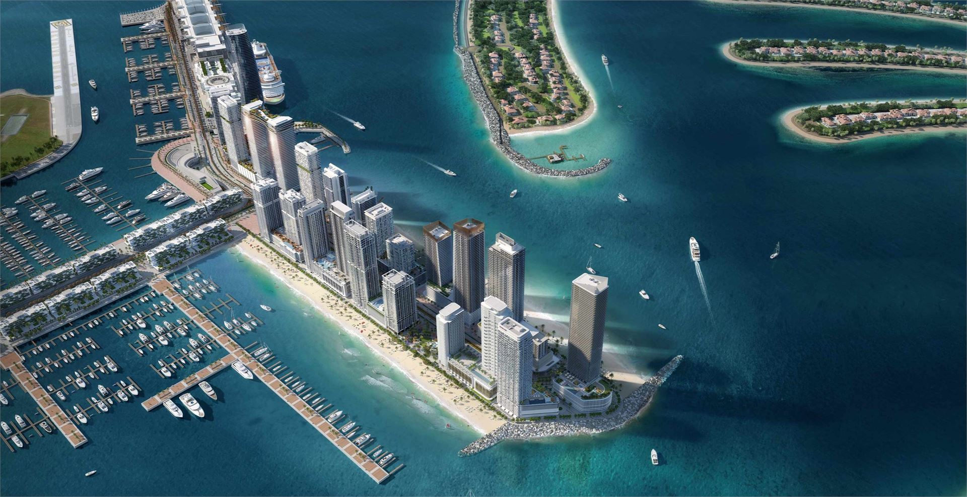 Luftbild der Uferbebauung Emaar Beach Front in Dubai